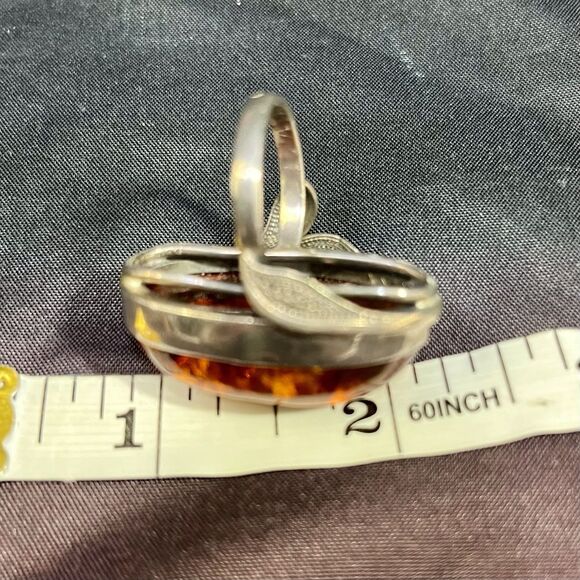 Vintage Large 925 Sterling Silver & Amber Ring Size 7.25 - Picture 12 of 12